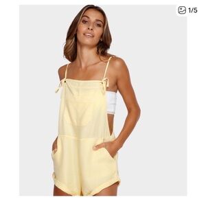 Billabong Pale Yellow Tie-Strap Short Overalls Romper